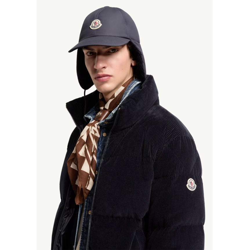 Doudoune courte MONCLER Esparron en coton velours côtelé bleu marine