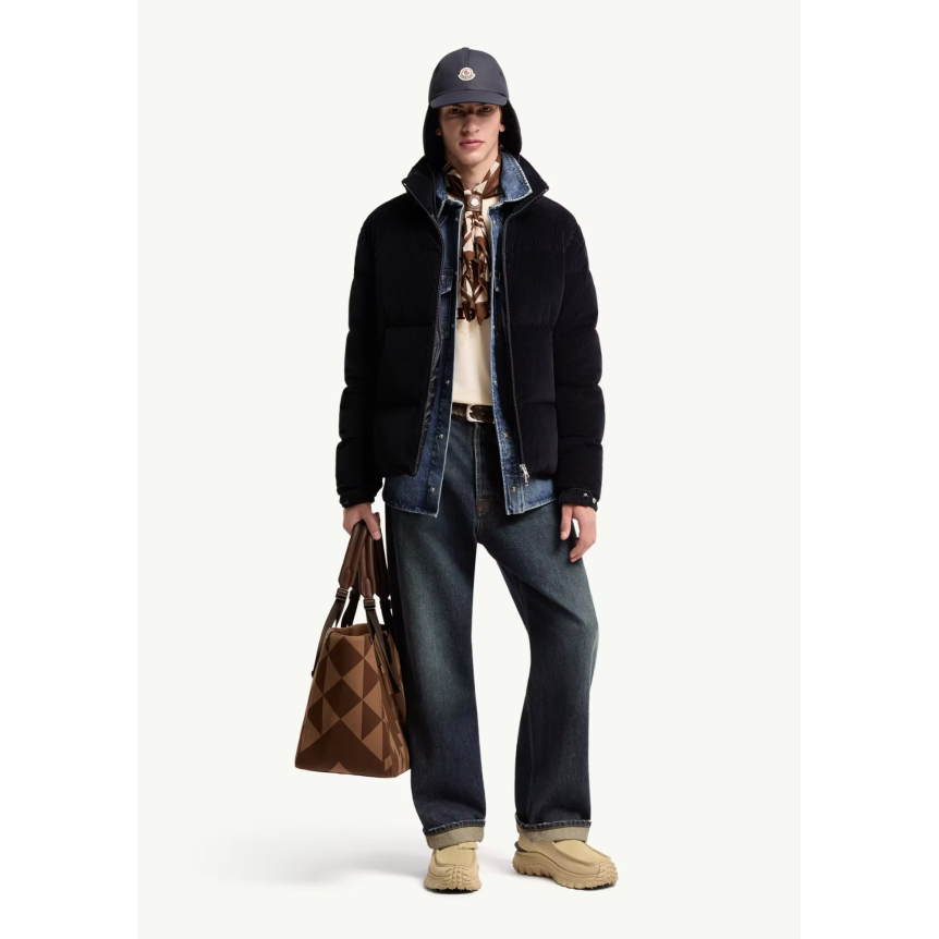 Doudoune courte MONCLER Esparron en coton velours côtelé bleu marine