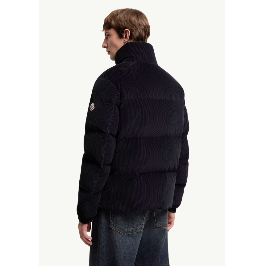 Doudoune courte MONCLER Esparron en coton velours côtelé bleu marine