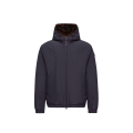 Doudoune courte Zambood nylon bleu marine capuche fourrure marron