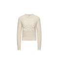 Pull col rond en laine et cachemire mélangés écru broderie flocon blanc