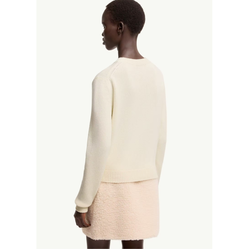 Pull col rond MONCLER en laine et cachemire mélangés écru broderie flocon blanc