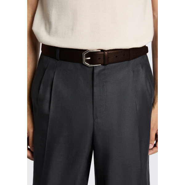 Ceinture BRIONI en cuir de veau grainé marron boucle acier
