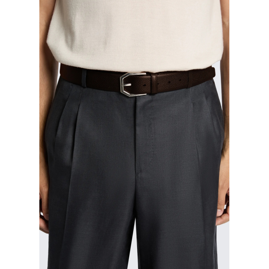 Ceinture BRIONI en cuir de veau grainé marron boucle acier