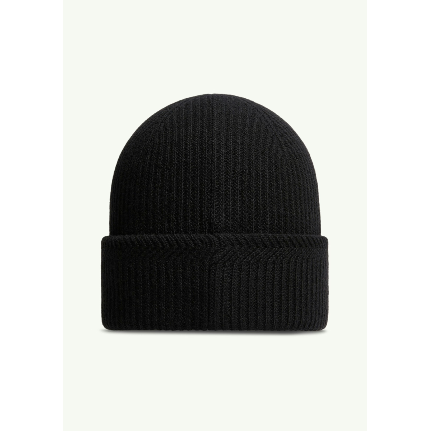 MONCLER Bonnet en laine et cachemire noir à logo noir mat