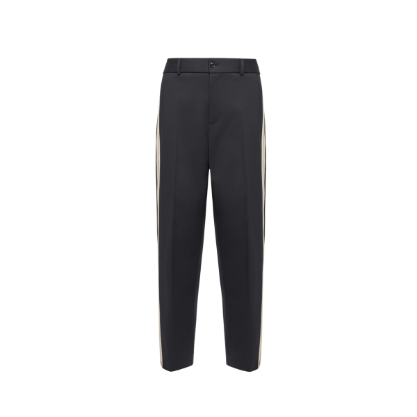 Pantalon sport MONCLER en coton mélangé bleu marine bande blanche