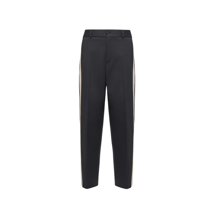 Pantalon sport MONCLER en coton mélangé bleu marine bande blanche