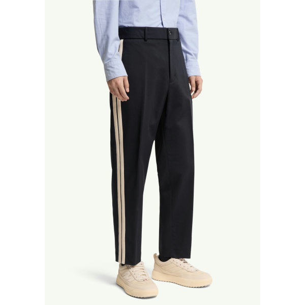 Pantalon sport MONCLER en coton mélangé bleu marine bande blanche
