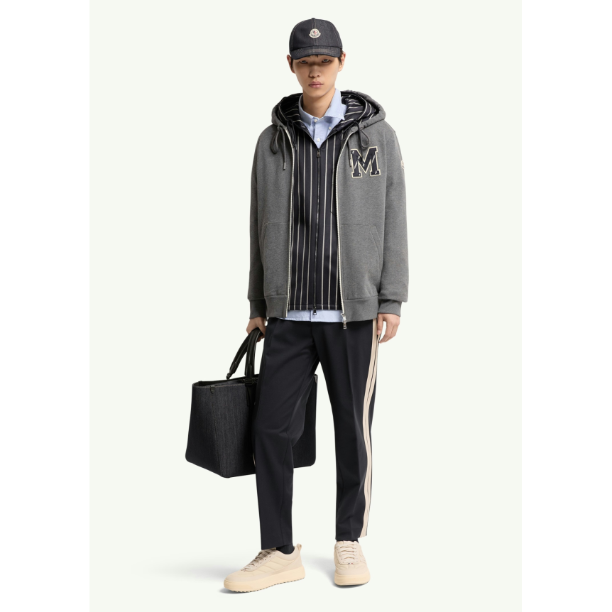 Pantalon sport MONCLER en coton mélangé bleu marine bande blanche
