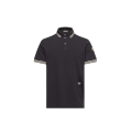 Polo piqué de coton noir poche poitrine liseret cuir logo
