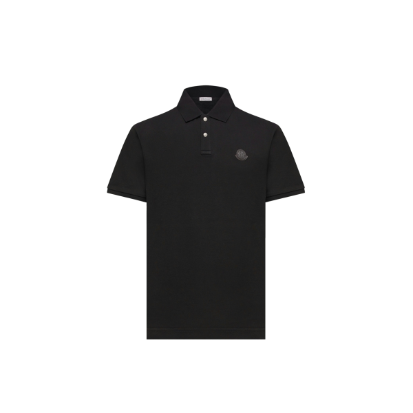 Polo MONCLER en piqué de coton noir broderie logo cuir noir
