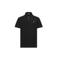 Polo en piqué de coton noir broderie logo cuir noir