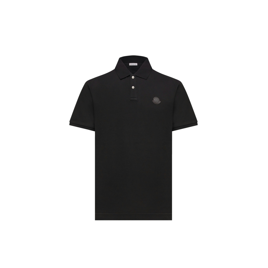 Polo MONCLER en piqué de coton noir broderie logo cuir noir
