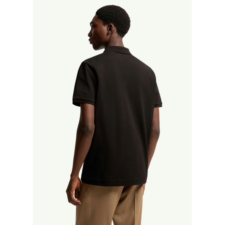 Polo MONCLER en piqué de coton noir broderie logo cuir noir