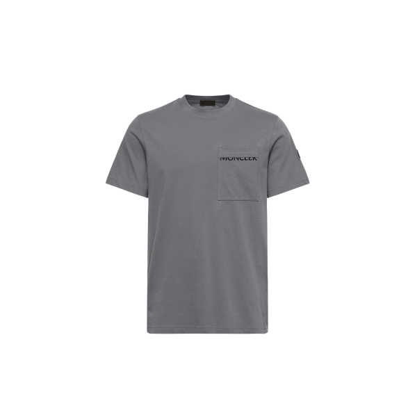 T-shirt MONCLER jersey de coton gris charbon poche logo noir mat