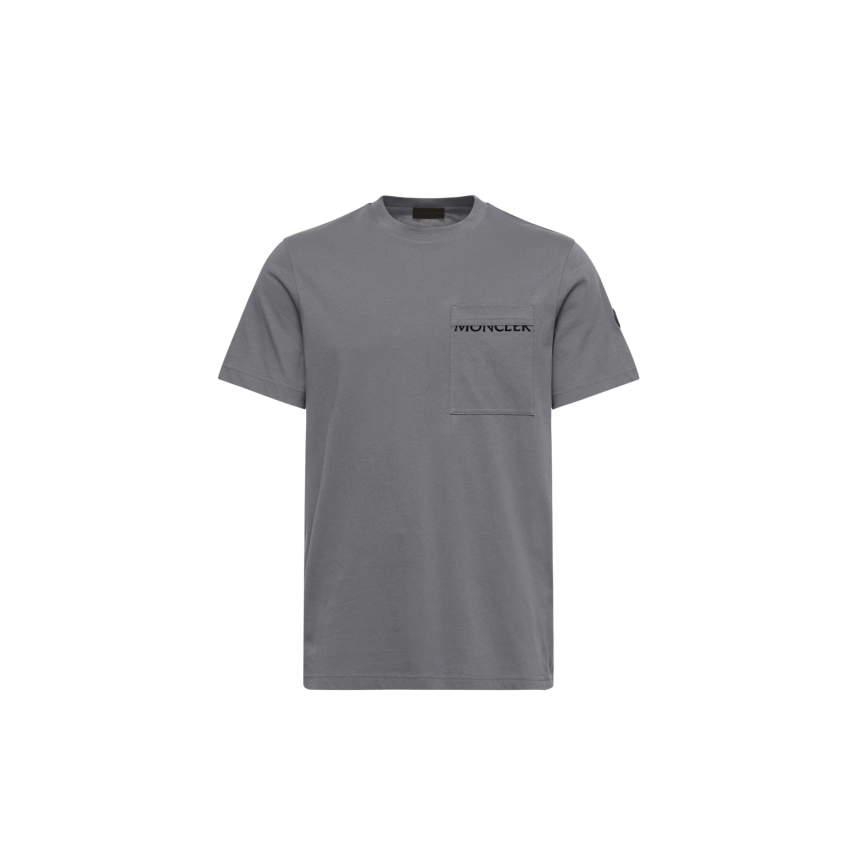 T-shirt MONCLER jersey de coton gris charbon poche logo noir mat
