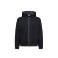 Sweat-shirt zippé cardigan en coton mélangé bleu marine à capuche doublée logo cuir
