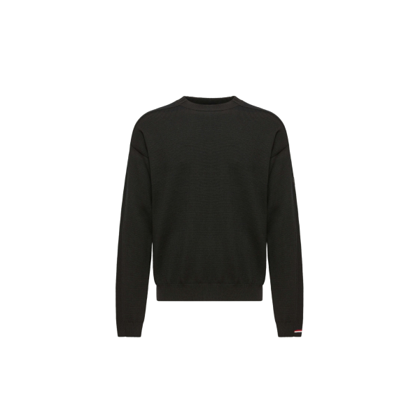 Pull col rond MONCLER laine vierge extra fine noir logo noir mat