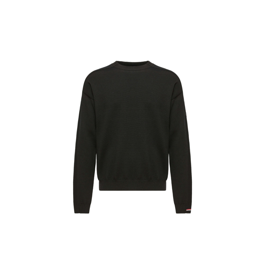 Pull col rond MONCLER laine vierge extra fine noir logo noir mat