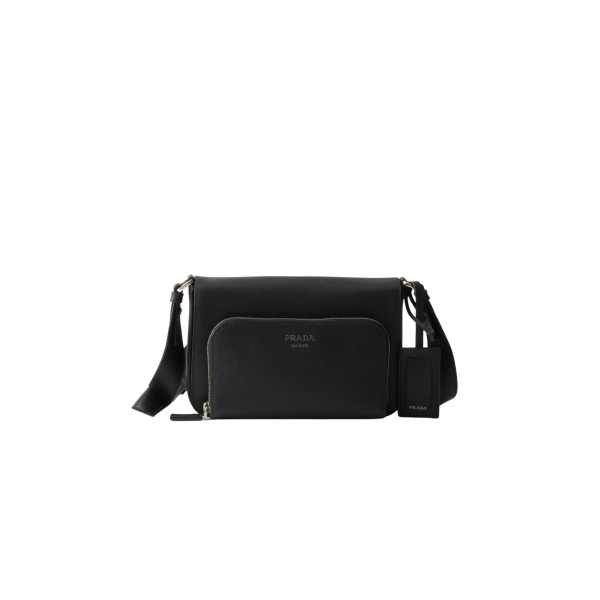 Sac porté épaule PRADA en cuir Saffiano noir poche compagnon