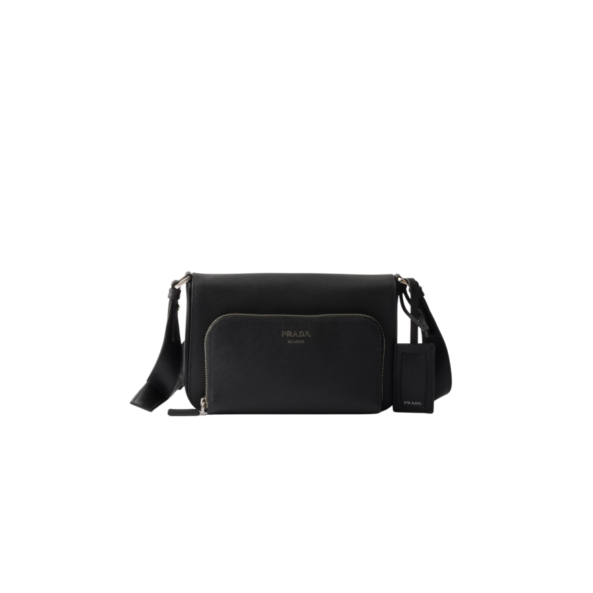 Sac porté épaule PRADA en cuir Saffiano noir poche compagnon