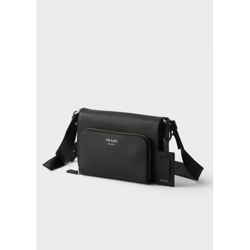 Sac porté épaule PRADA en cuir Saffiano noir poche compagnon