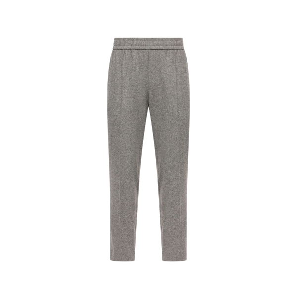 Pantalon ample en flanelle laine mélangée gris à logo en cuir