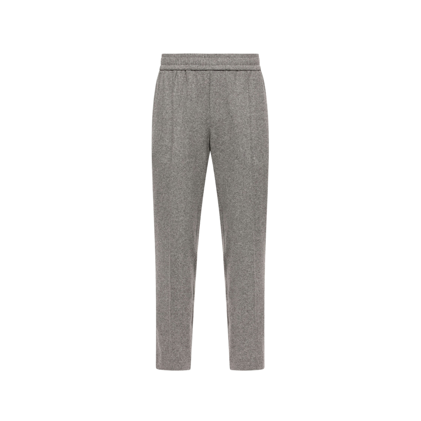 Pantalon ample en flanelle laine mélangée gris à logo en cuir