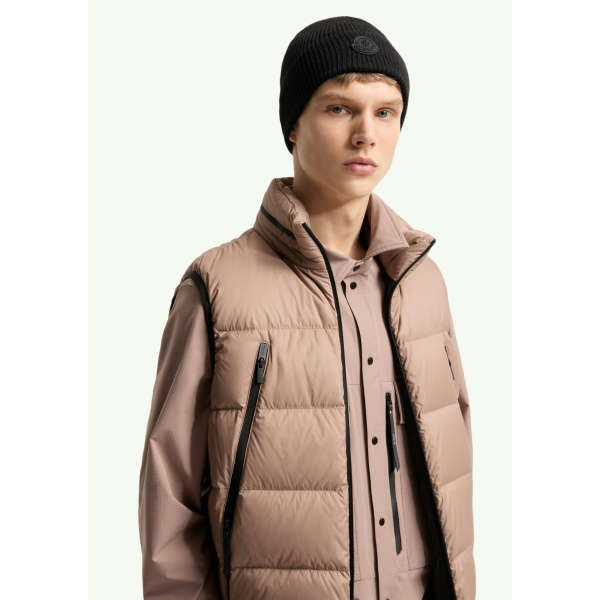 Bonnet MONCLER en laine noir à logo noir bande tricolore arrière