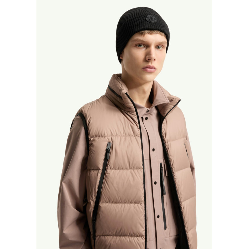 Bonnet MONCLER en laine noir à logo noir bande tricolore arrière
