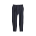 Pantalon ample en flanelle laine mélangée bleu marine à logo en cuir