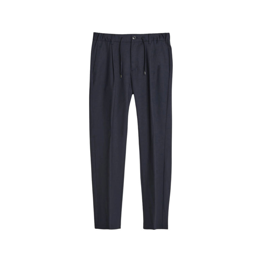 Pantalon ample MONCLER en flanelle laine mélangée bleu marine à logo en cuir