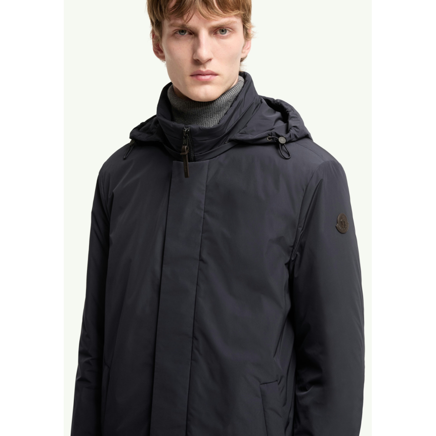 Parka longue à capuche MONCLER Okefen polyester bleu marine capuche intérieur marron