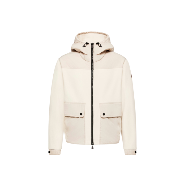 Blouson Cardigan zippé à capuche MONCLER en molleton Polartec® écru poche nylon pression Grenoble Collection