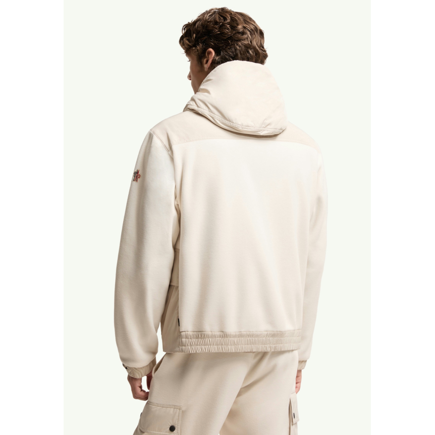 Blouson Cardigan zippé à capuche MONCLER en molleton Polartec® écru poche nylon pression Grenoble Collection