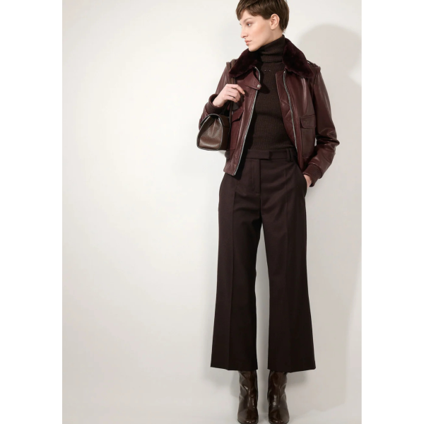 Pantalon flanelle laine bordeaux 7/8 tirette