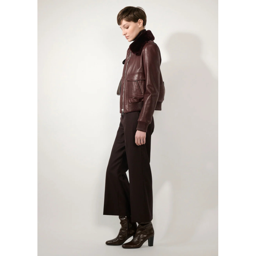 Pantalon flanelle laine bordeaux 7/8 tirette