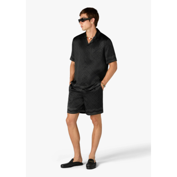 Chemise manche courte CASABLANCA soie monogramme radiating noir