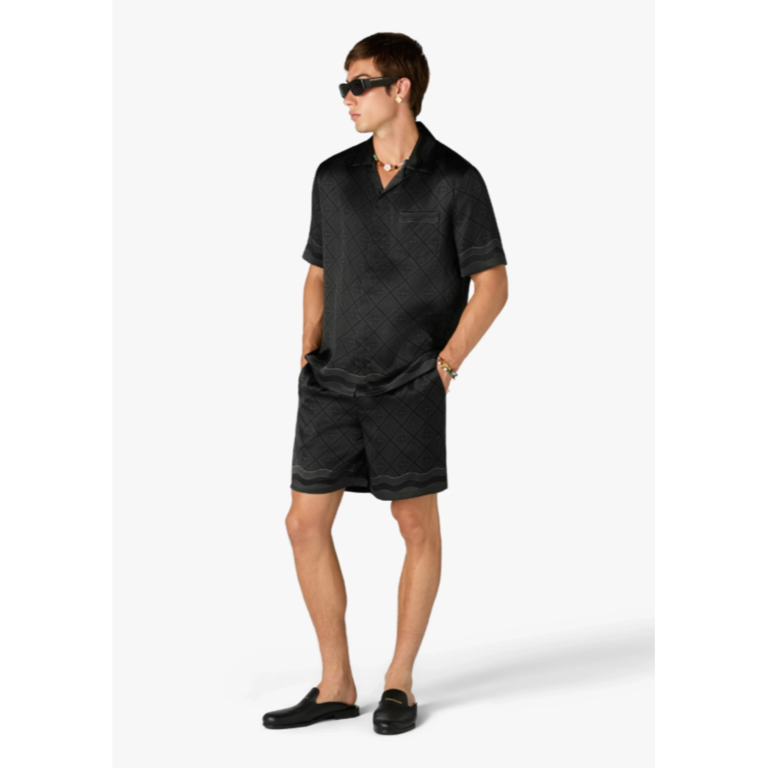 Chemise manche courte CASABLANCA soie monogramme radiating noir