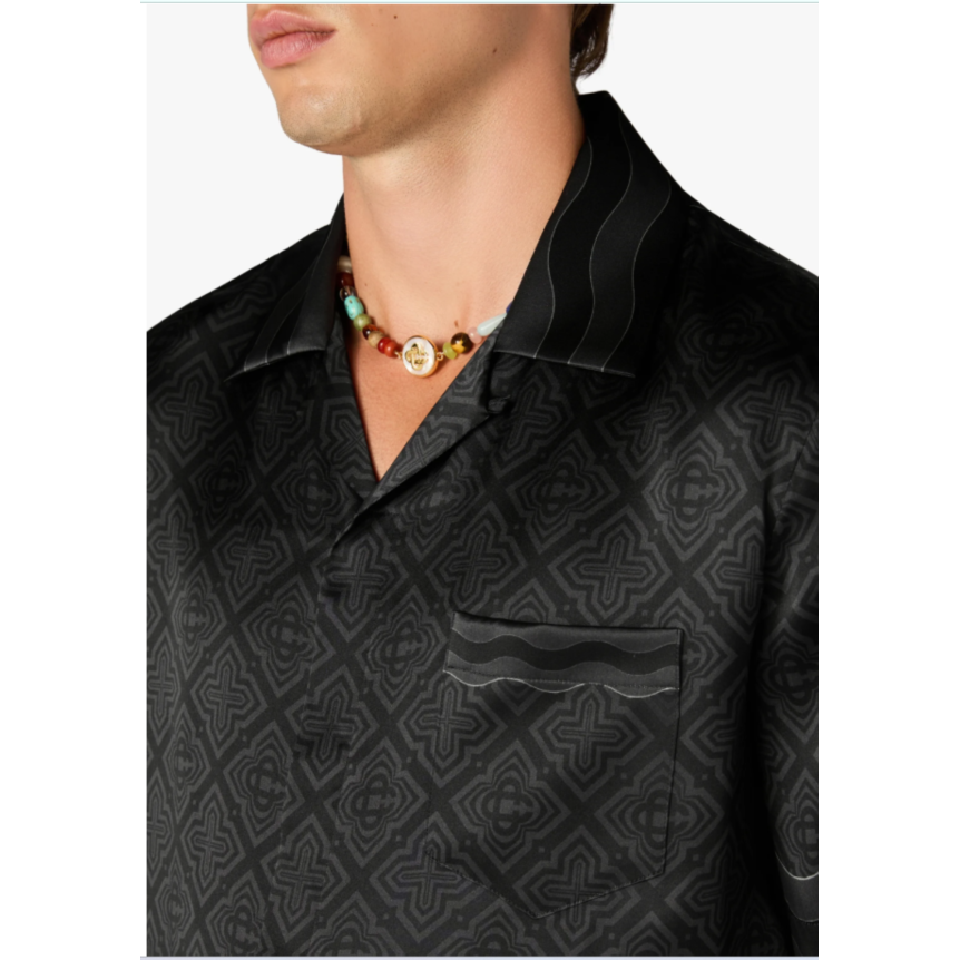 Chemise manche courte CASABLANCA soie monogramme radiating noir