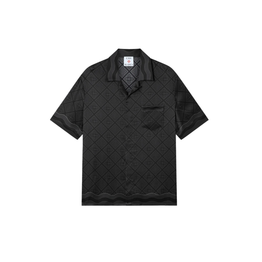 Chemise manche courte CASABLANCA soie monogramme radiating noir