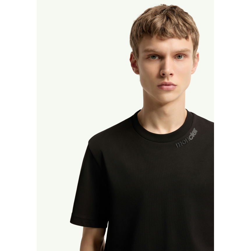 T-shirt col rond MONCLER en jersey de coton noir logo col