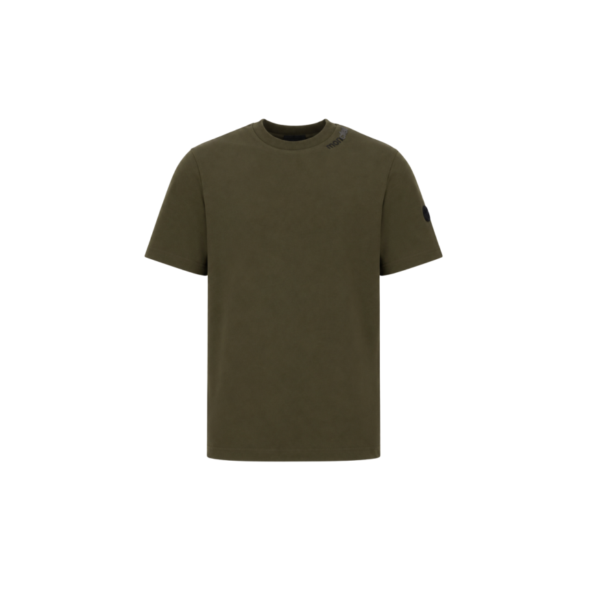 T-shirt col rond MONCLER en jersey de coton kaki foncé logo col