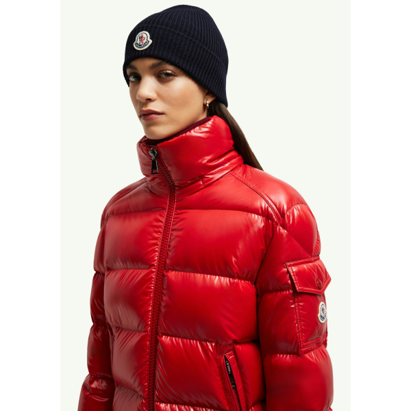 Bonnet à revers MONCLER laine extra fine côtelée bleu marine