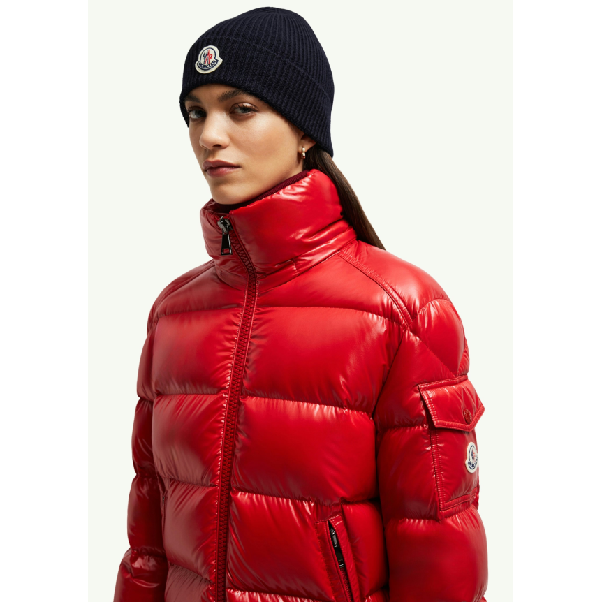 Bonnet à revers MONCLER laine extra fine côtelée bleu marine