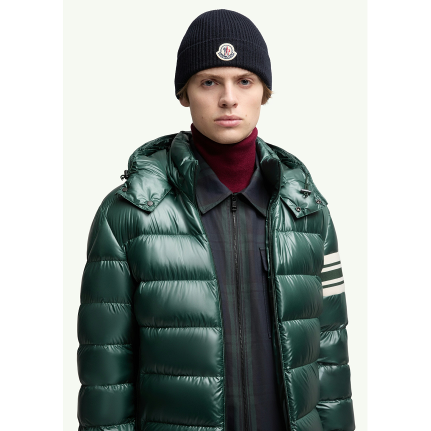 Bonnet à revers MONCLER laine extra fine côtelée bleu marine