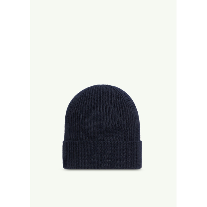 Bonnet à revers MONCLER laine extra fine côtelée bleu marine