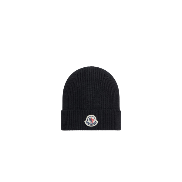 Bonnet à revers MONCLER laine extra fine côtelée noire