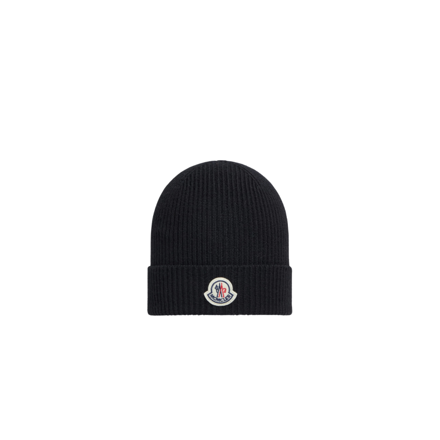 Bonnet à revers MONCLER laine extra fine côtelée noire