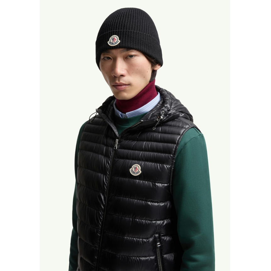 Bonnet à revers MONCLER laine extra fine côtelée noire